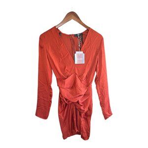 #834 Missguided Size 0 Orange Silky Long Sleeve Panelled Dress